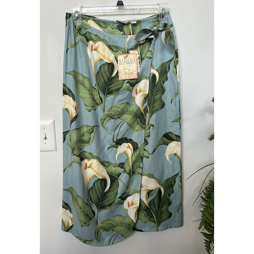 NWT Tommy Bahama Womens 100% Silk Midi Wrap Skirt Floral Tropical Sz M